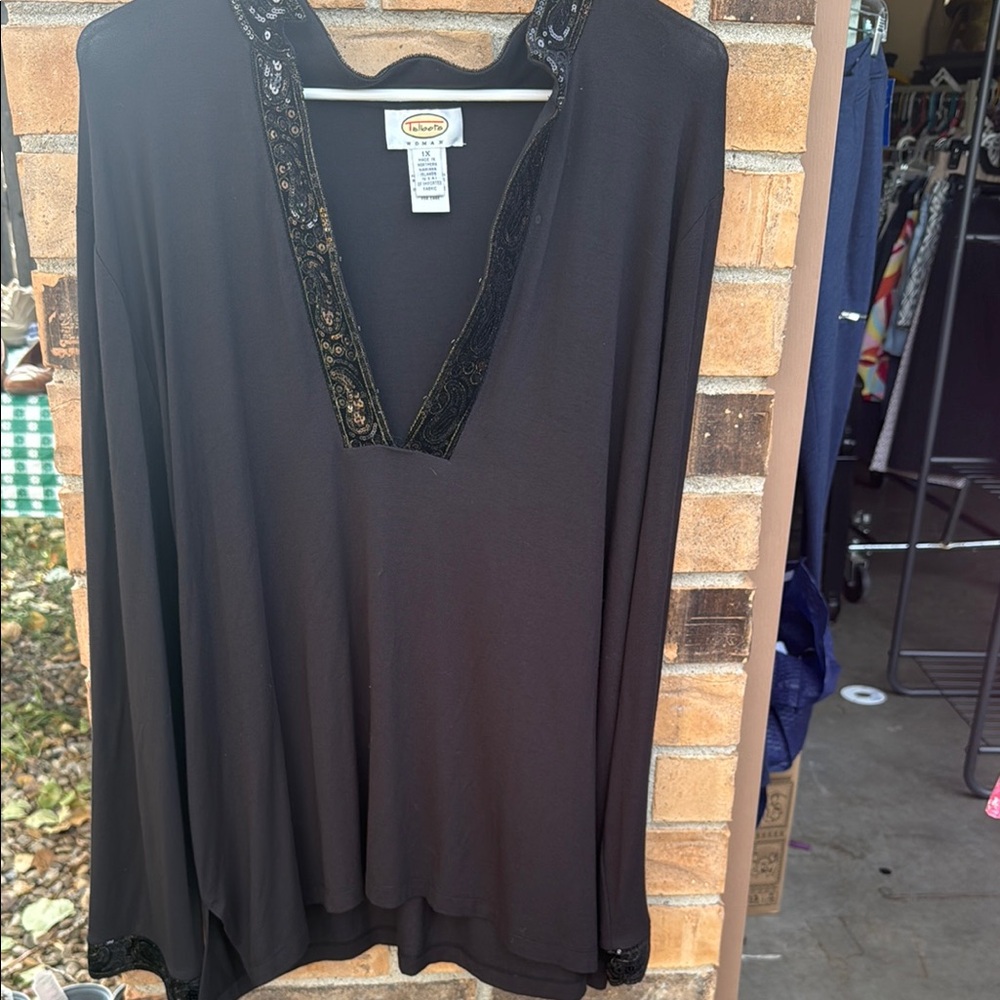 Chico's Black Blouse with Lace Accents